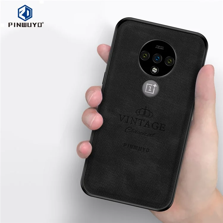 Pinwuyo Honorable Series PC + TPU + Leather Hybrid Shell Casing Per OnePlus 7T - Nero