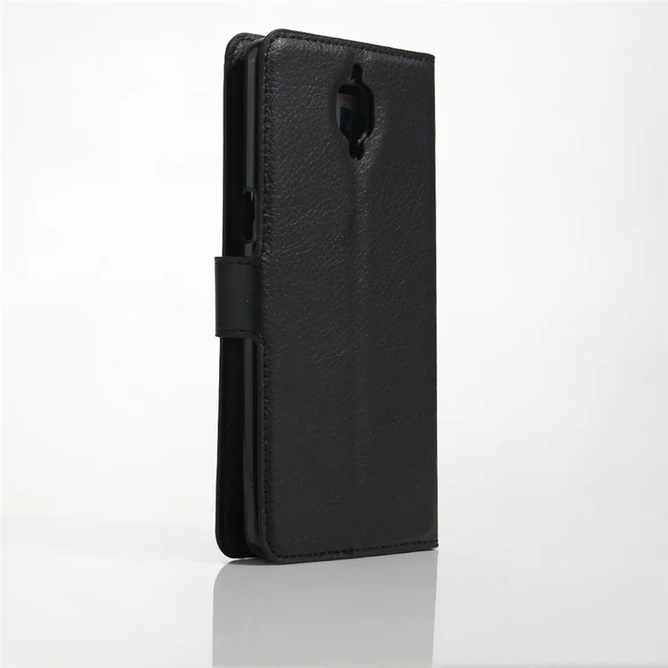 Lychee Skin Leather Wallet Case for OnePlus 3 / 3T - Black