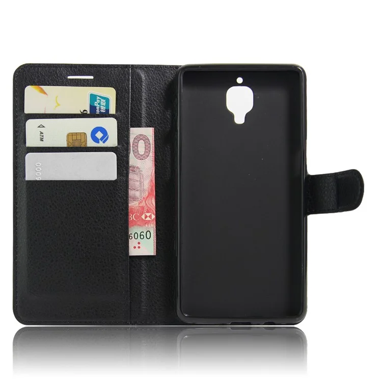 Lychee Skin Leather Wallet Case for OnePlus 3 / 3T - Black