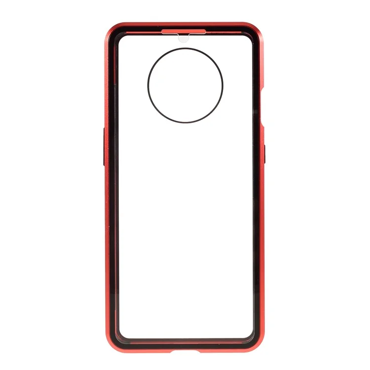 Full Covering Magnetic Metal Frame + [Front and Back] Tempered Glass Mobile Phone Cover for OnePlus 7T - Red