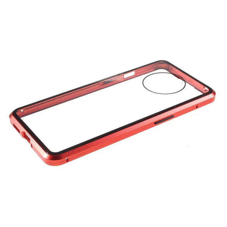 Full Covering Magnetic Metal Frame + [Front and Back] Tempered Glass Mobile Phone Cover for OnePlus 7T - Red