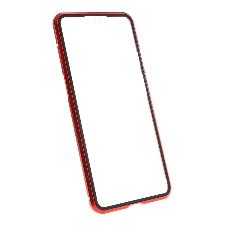 Full Covering Magnetic Metal Frame + [Front and Back] Tempered Glass Mobile Phone Cover for OnePlus 7T - Red