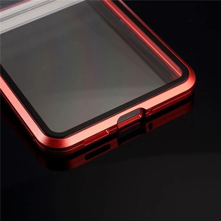 Full Covering Magnetic Metal Frame + [Front and Back] Tempered Glass Mobile Phone Cover for OnePlus 7T - Red