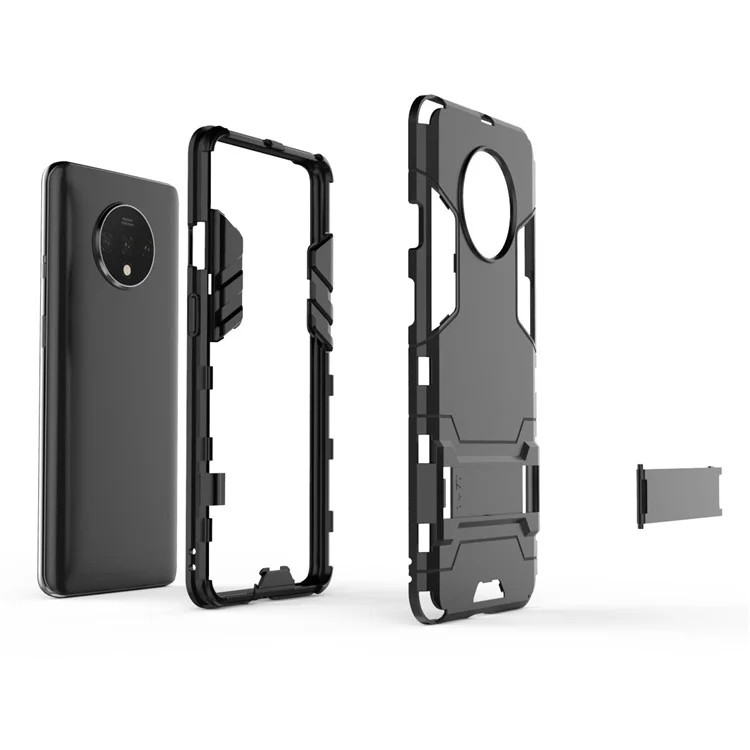 Kunststoff + TPU Hybrid -hülle Mit Kickstand Für OnePlus 7T - Schwarz