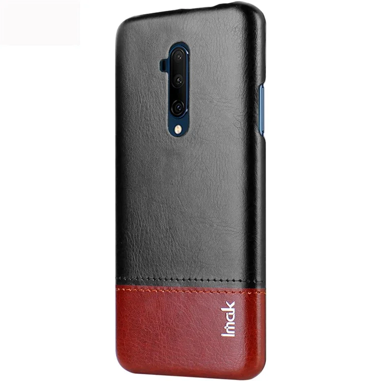 IMAK Ruiyi Series PU Leather Coated PC Hard Phone Casing + Explosion-proof Screen Film for OnePlus 7T Pro - Black+Brown