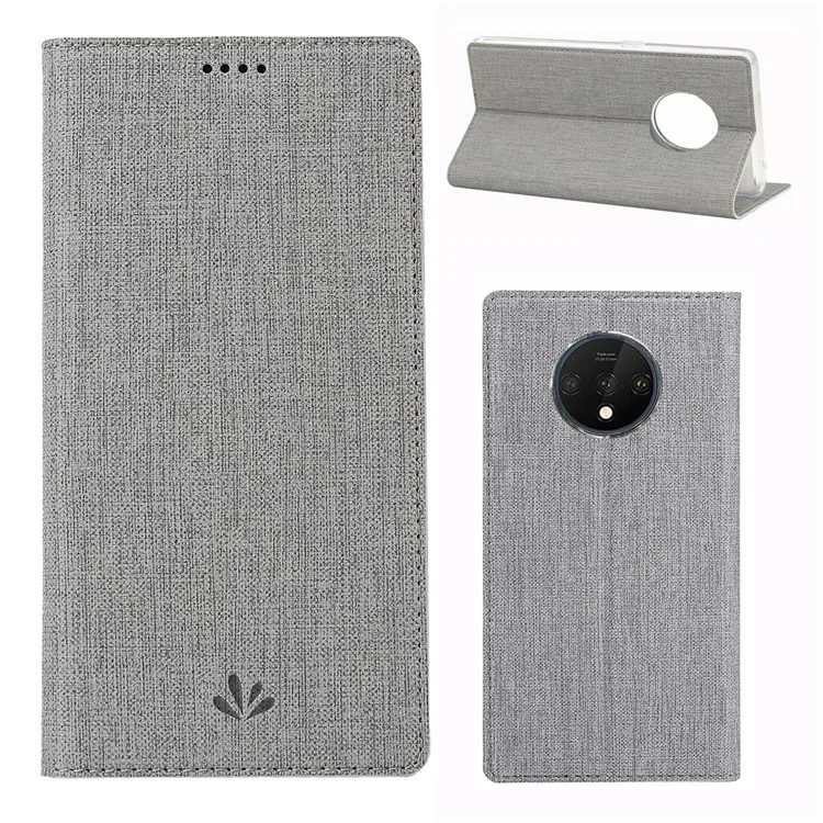 VILI DMX Cross Texture Stand Leather Card Holder Phone Cover for OnePlus 7T - Gris