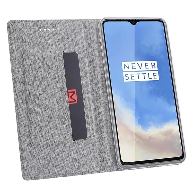 VILI DMX Cross Texture Stand Leather Card Holder Phone Cover for OnePlus 7T - Gris