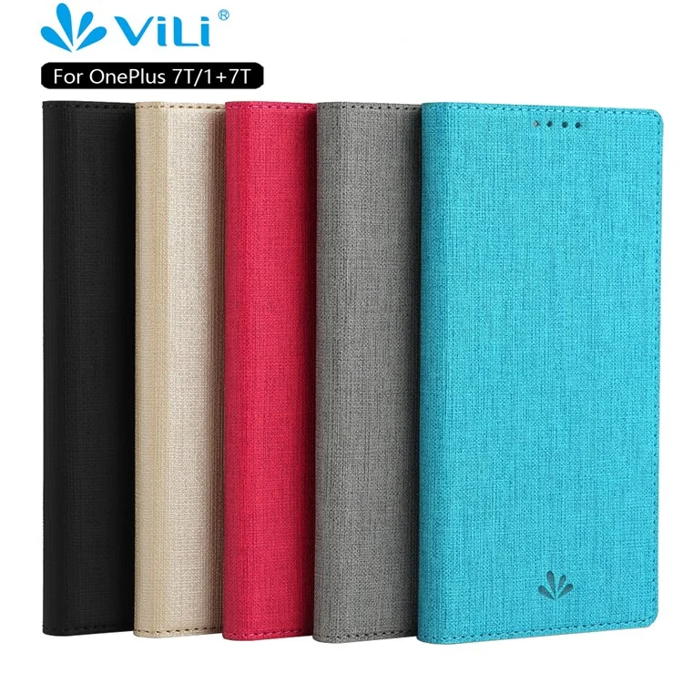 VILI DMX Cross Texture Stand Leather Card Holder Phone Cover for OnePlus 7T - Gris