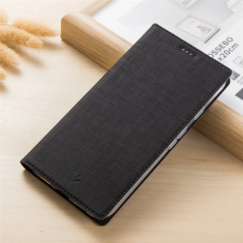 VILI DMX Cross Texture Stand Leather Card Holder Phone Cover for OnePlus 7T - Black