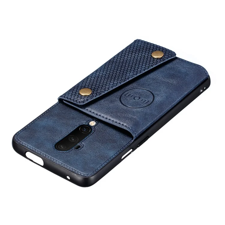 Suporte de Cartão Kickstand Revestido em Couro PU Caixa TPU [Folha Magnética de Veículo Integrada] para OnePlus 7T Pro - Azul