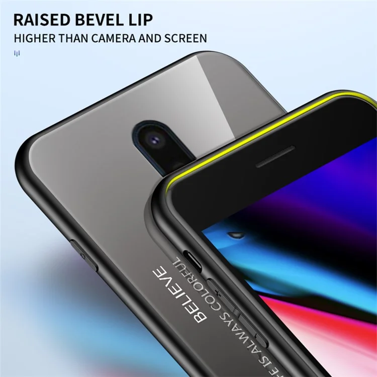 Capa de Telefone Celular de Vidro Temperado com Cor Gradiente + PC + TPU para OnePlus 8 - Cinza/Preto