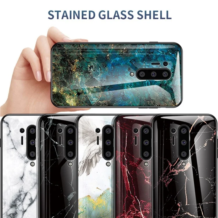 Pour Une Texture en Marbre OnePlus 8 en Verre Trempé + PC + TPU Protecteur - Émeraude