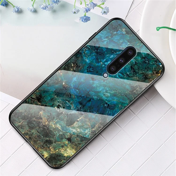 Marmorierter Tempered Glass + PC + TPU Combo Cover für OnePlus 8 - Smaragd