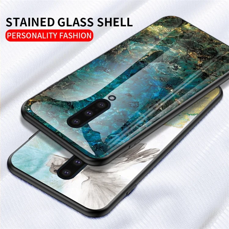 Marmorierter Tempered Glass + PC + TPU Combo Cover für OnePlus 8 - Smaragd