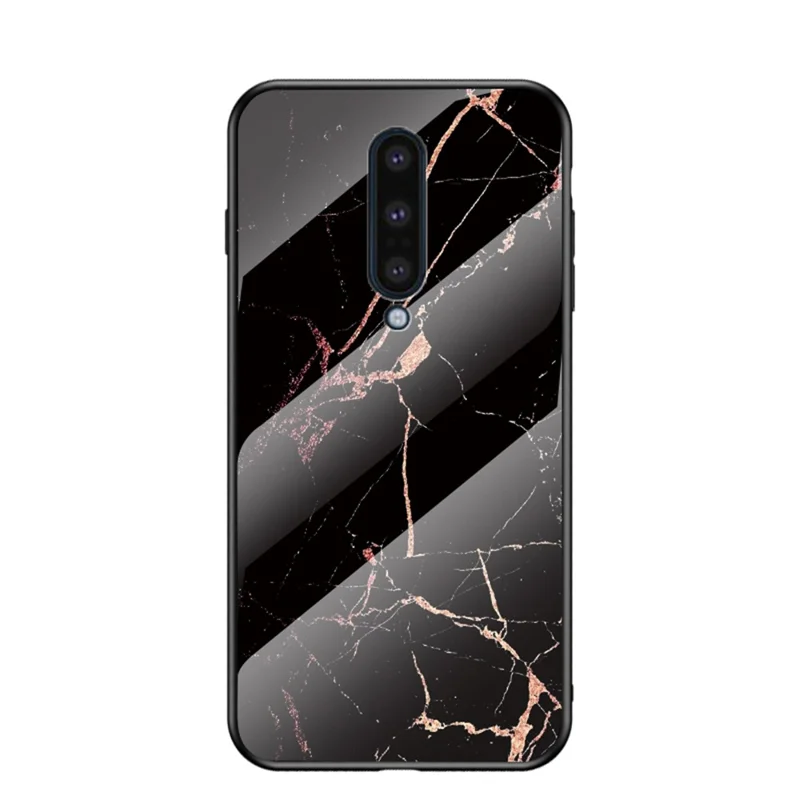 Marble Pattern Tempered Glass + PC + TPU Combo Cover for OnePlus 8 - Black / Gold