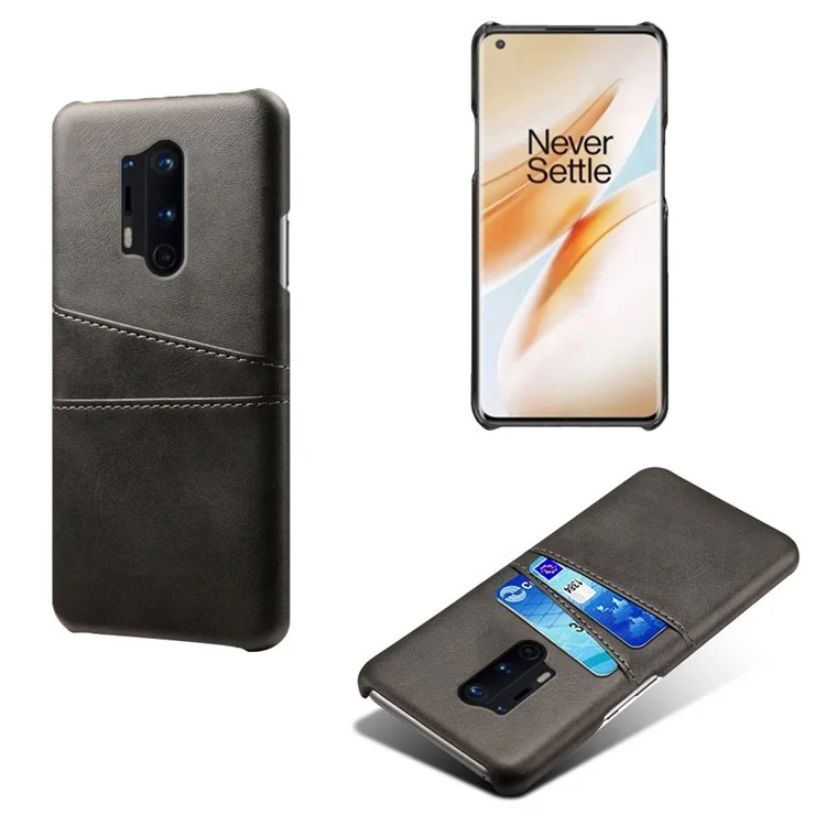 KSQ with Double Card Slots PU Leather Coated Hard PC Cover for OnePlus 8 Pro - Black