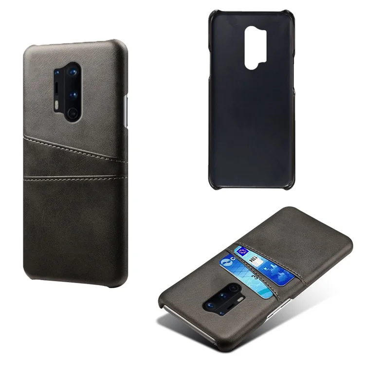 KSQ with Double Card Slots PU Leather Coated Hard PC Cover for OnePlus 8 Pro - Black