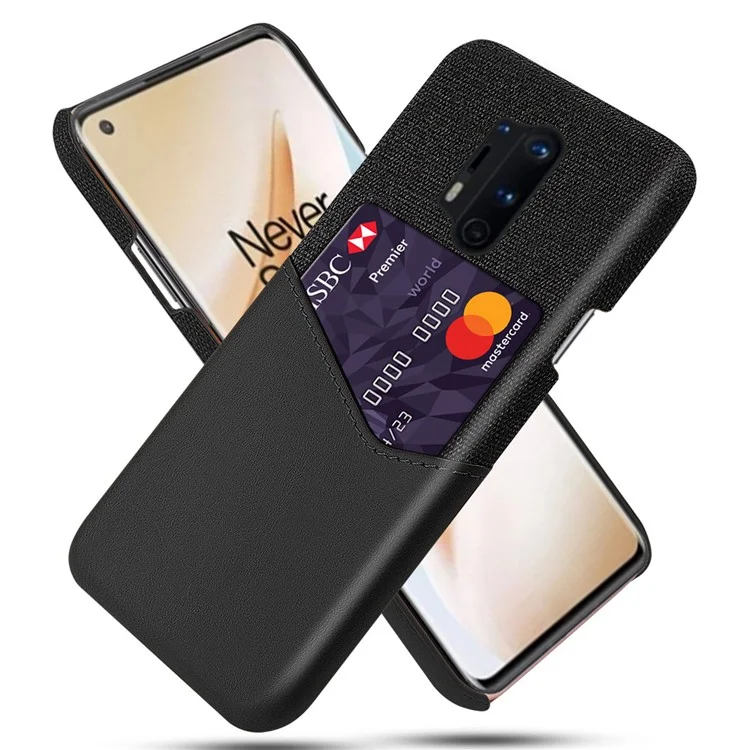 Porte-cartes Tissu + PU en Cuir Enduit PC Mobile Téléphone Mobile Pour OnePlus 8 Pro - le Noir