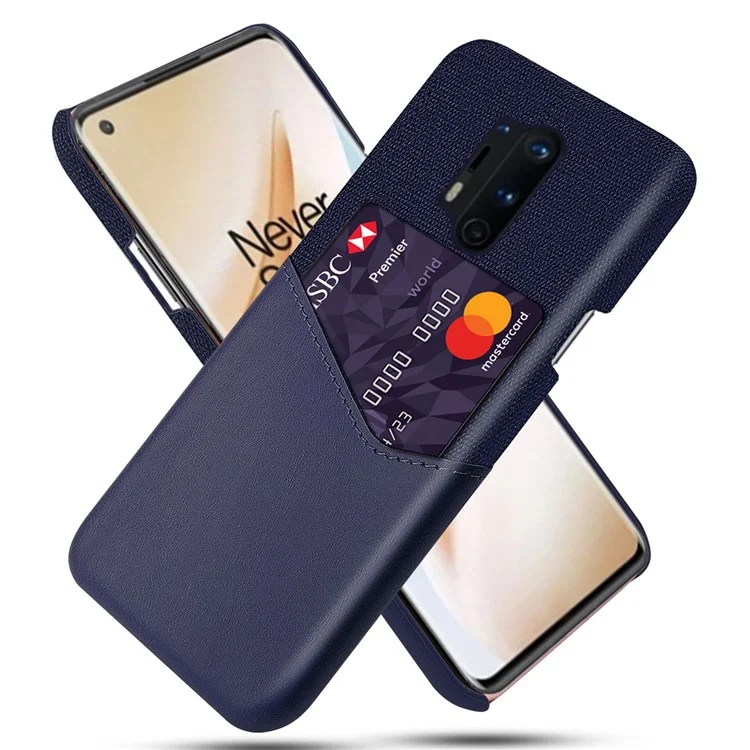 Чехол для карт из ткани + ПУ-кожаное покрытие из ПК для OnePlus 8 Pro - синий