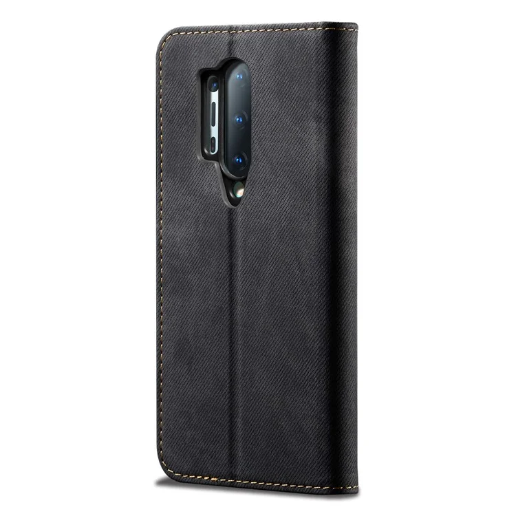 Caixa de Couro da Carteira de Textura de Pano de Estilo Vintage Para OnePlus 8 Pro - Preto