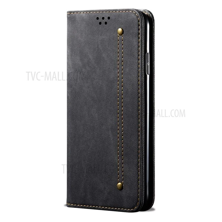 Vintage Style Jeans Cloth Texture Wallet Flip Leather Phone Case for OnePlus 8 - Black