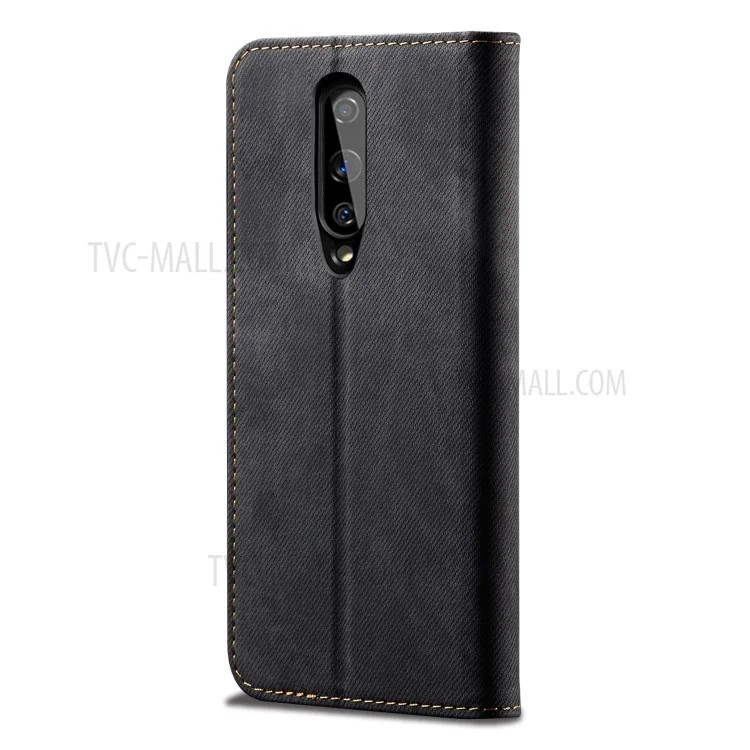 Vintage Estilo Jeans Tela Textura Textura Billetera Flip Cuero Caja Del Teléfono Para OnePlus 8 - Negro