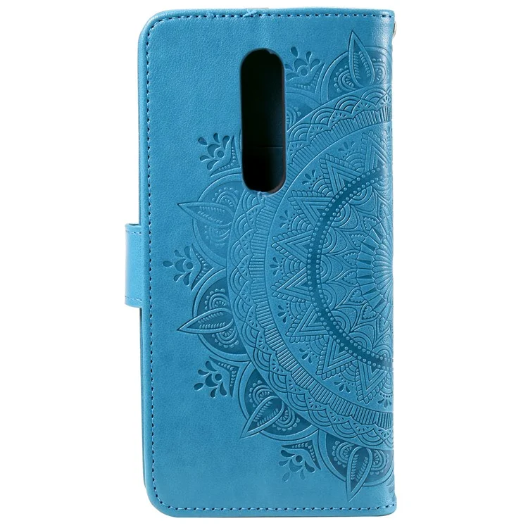 Imprint Flower Leather with Wallet Shell for OnePlus 8 - Blue