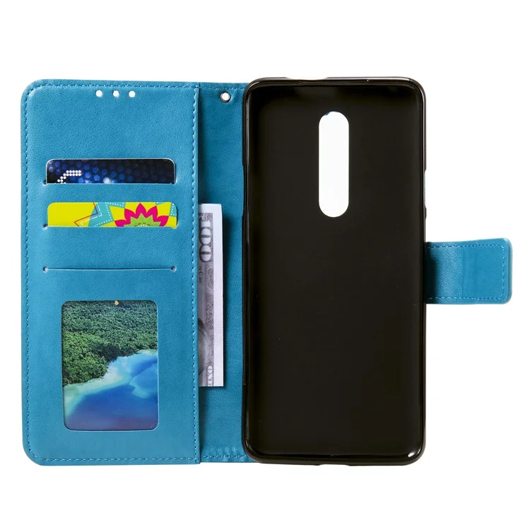 Imprint Flower Leather with Wallet Shell for OnePlus 8 - Blue