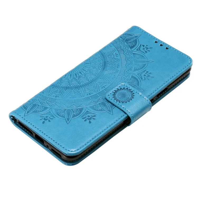 Imprint Flower Leather with Wallet Shell for OnePlus 8 - Blue