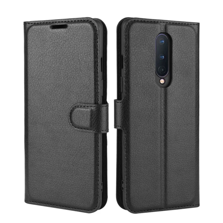 Litchi Skin Billet de Cuero Estuche Para OnePlus 8 - Negro