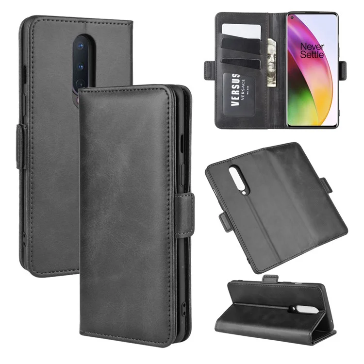 Magnetische PU -leder -brieftasche Mobiltelefon Hülle Flip -deckung Für OnePlus 8 - Schwarz