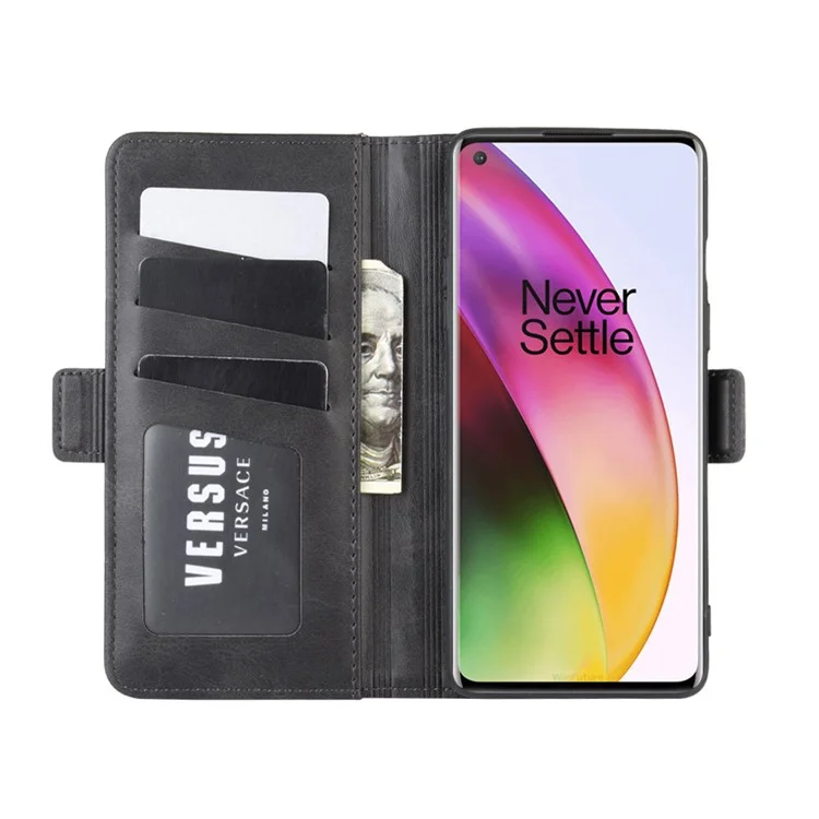 Magnetische PU -leder -brieftasche Mobiltelefon Hülle Flip -deckung Für OnePlus 8 - Schwarz