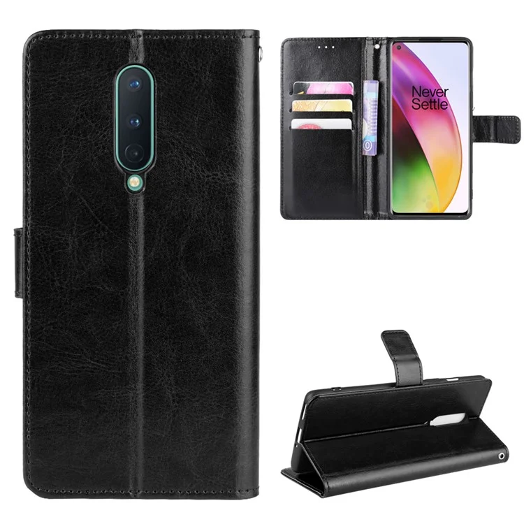 Crazy Horse Surface PU Couro PU Shell Para OnePlus 8 - Preto