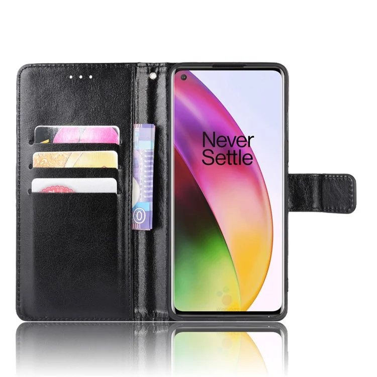 Crazy Horse Surface PU Leather Shell for OnePlus 8 - Black