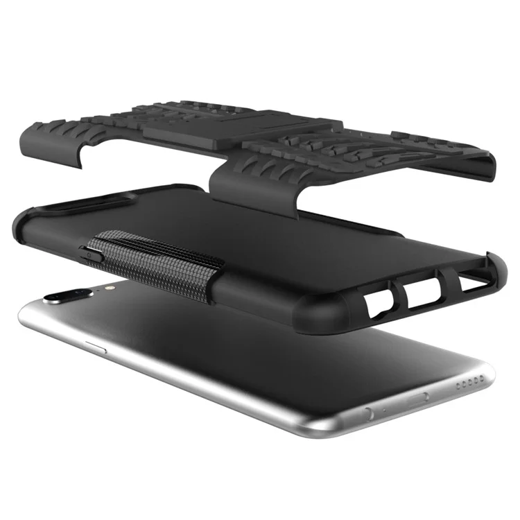 2-in-1-reifenmuster Kickstand PC + TPU Hybrid Telefonhülle Für OnePlus 5 - Schwarz