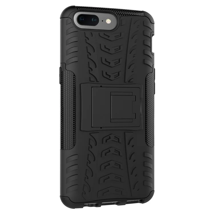 2-in-1 Tyre Pattern Kickstand PC + TPU Hybrid Phone Case for OnePlus 5 - Black