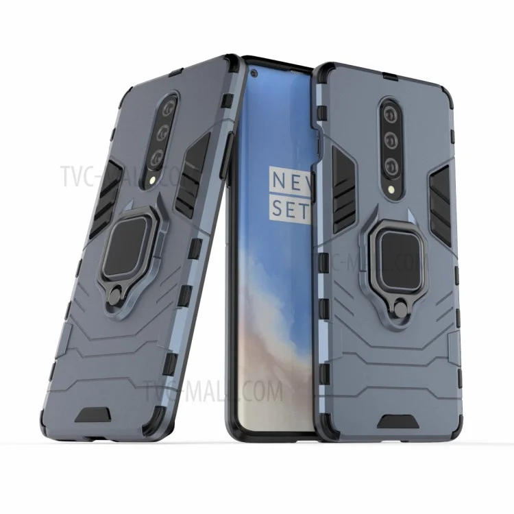 Cool Guard Ring Holder Kickstand PC TPU Hybrid Case Protective Shell for OnePlus 8 - Blue