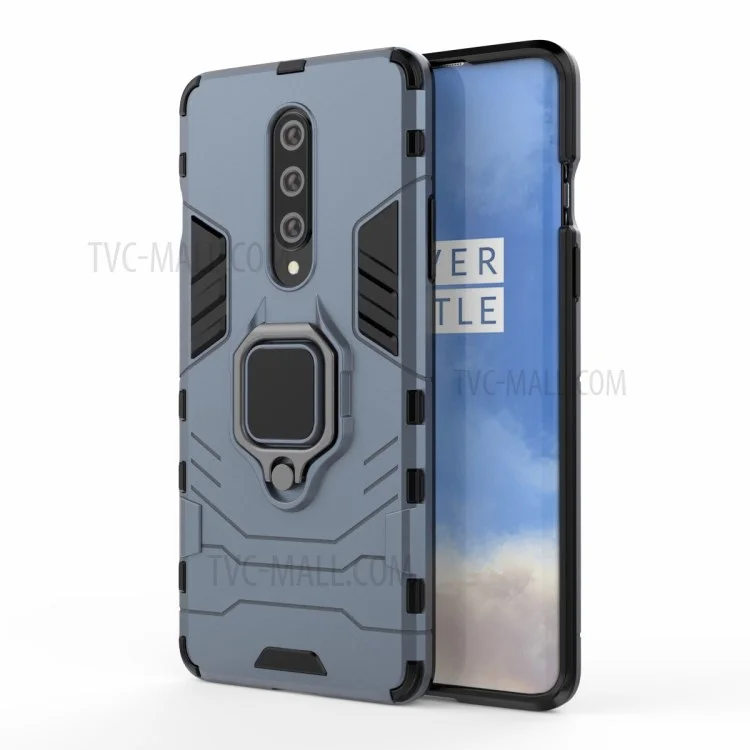 Cool Guard Ring Holder Kickstand PC TPU Hybrid Case Protective Shell for OnePlus 8 - Blue