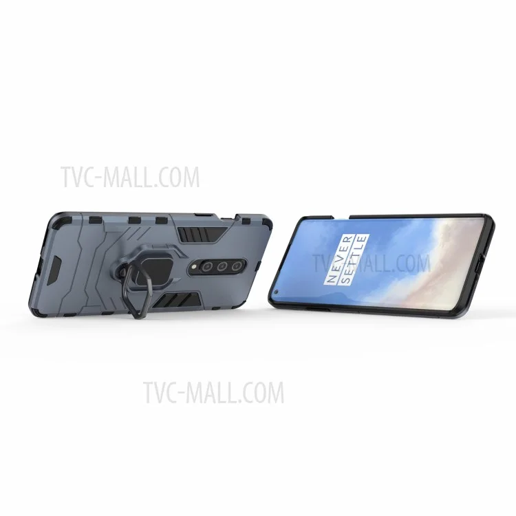 Cool Guard Ring Holder Kickstand PC TPU Hybrid Case Protective Shell for OnePlus 8 - Blue