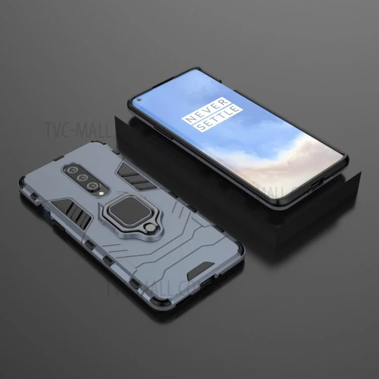 Cool Guard Ring Holder Kickstand PC TPU Hybrid Case Protective Shell for OnePlus 8 - Blue