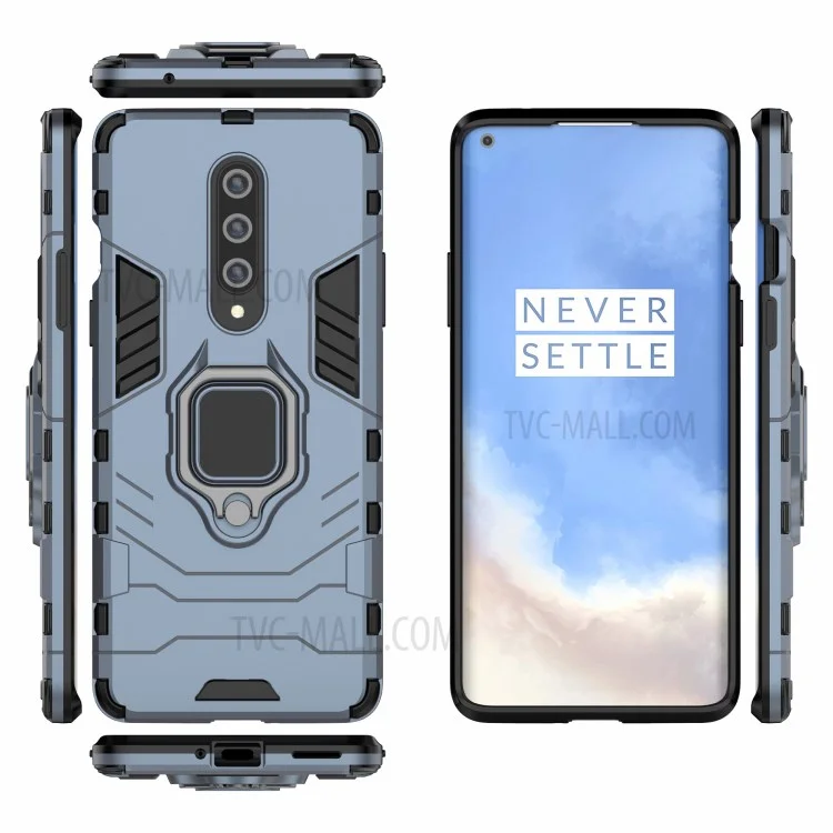 Cool Guard Ring Holder Kickstand PC TPU Hybrid Case Protective Shell for OnePlus 8 - Blue