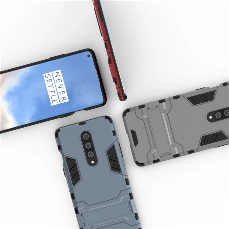 2-in-1 Plastic + TPU Unique Shell with Kickstand for OnePlus 8 - Black