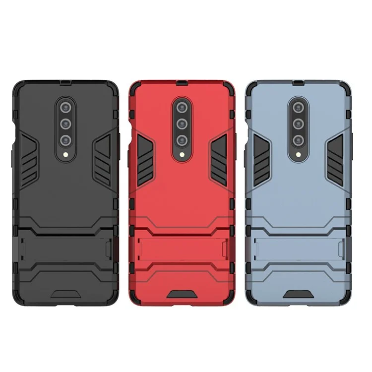 2-in-1 Plastic + TPU Unique Shell with Kickstand for OnePlus 8 - Black