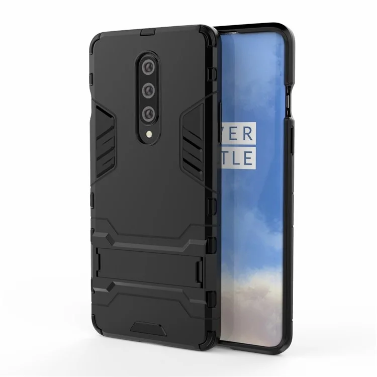 2-in-1 Plastic + TPU Unique Shell with Kickstand for OnePlus 8 - Black