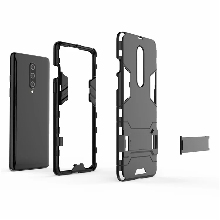 2-in-1 Plastic + TPU Unique Shell with Kickstand for OnePlus 8 - Black