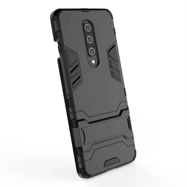 2-in-1 Plastic + TPU Unique Shell with Kickstand for OnePlus 8 - Black