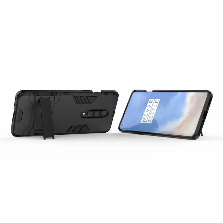 2-in-1 Plastic + TPU Unique Shell with Kickstand for OnePlus 8 - Black