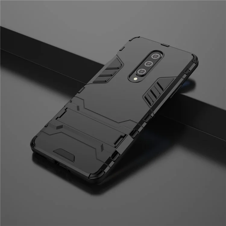 2-in-1 Plastic + TPU Unique Shell with Kickstand for OnePlus 8 - Black