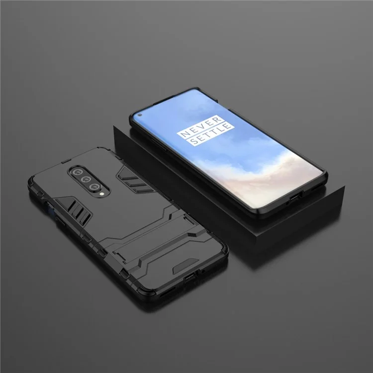 2-in-1 Plastic + TPU Unique Shell with Kickstand for OnePlus 8 - Black