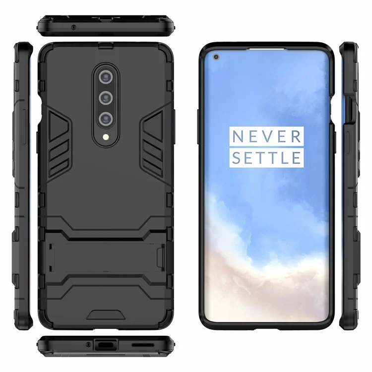 2-in-1 Plastic + TPU Unique Shell with Kickstand for OnePlus 8 - Black